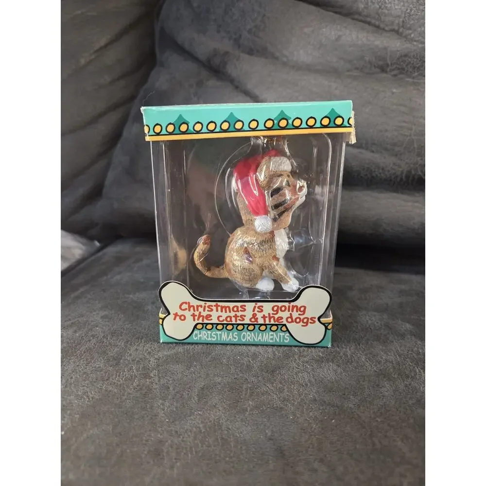Vintage Cavanagh Bobble Head Christmas Ornaments - Golden Retriever & Tabby Cat